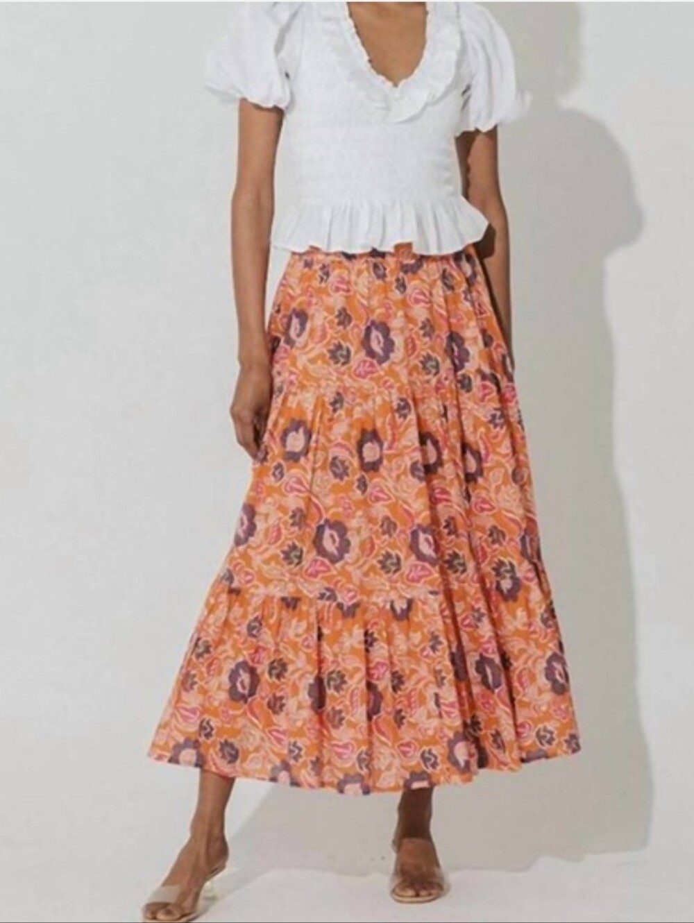 NWT Cleobella Masina Ankle Skirt Tropique Orange Lined Full Gypsy Boho Luxury